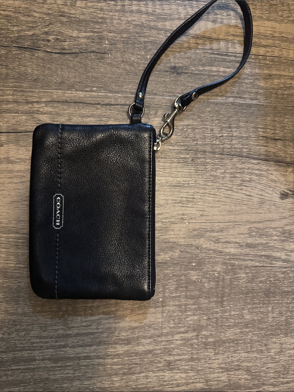 Coach Black Leather Wristlet Pouch with Strap